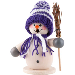 Räuchermännchen Schneemann mit Besen lila - 15 cm