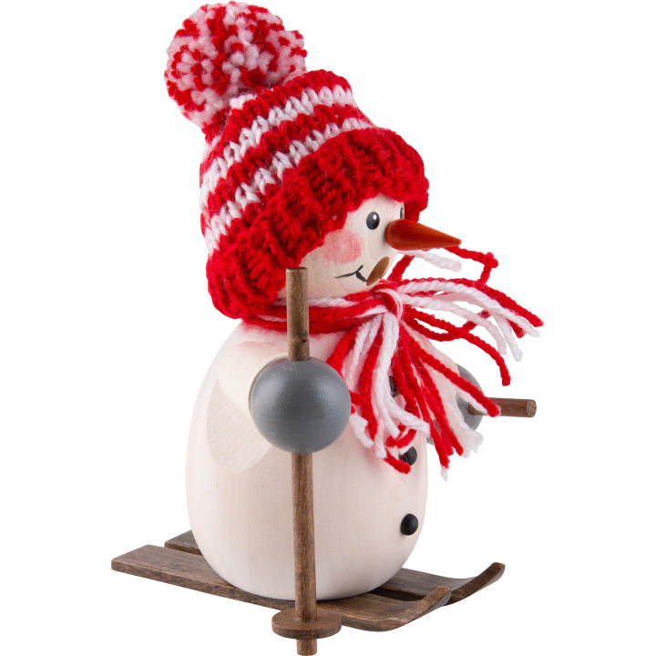 Räuchermännchen Schneemann auf Ski rot - 15 cm