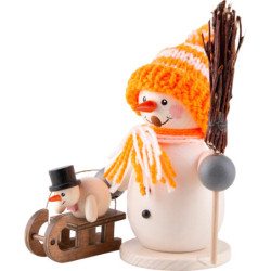 Smoker - Snowman with Sleigh and Child Orange - 15 cm / 5.9 inch