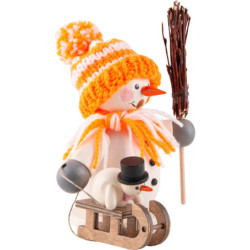 Smoker - Snowman with Sleigh and Child Orange - 15 cm / 5.9 inch