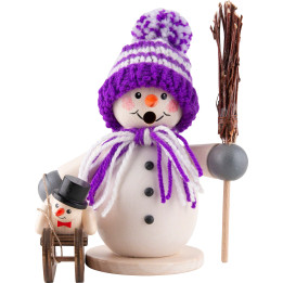Smoker - Snowman with Sleigh and Child Purple - 15 cm / 5.9 inch