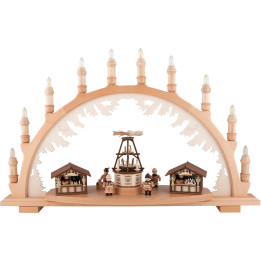 Schwibbogen Weihnachtsmarkt mit Wärmespiel - 66x44 cm