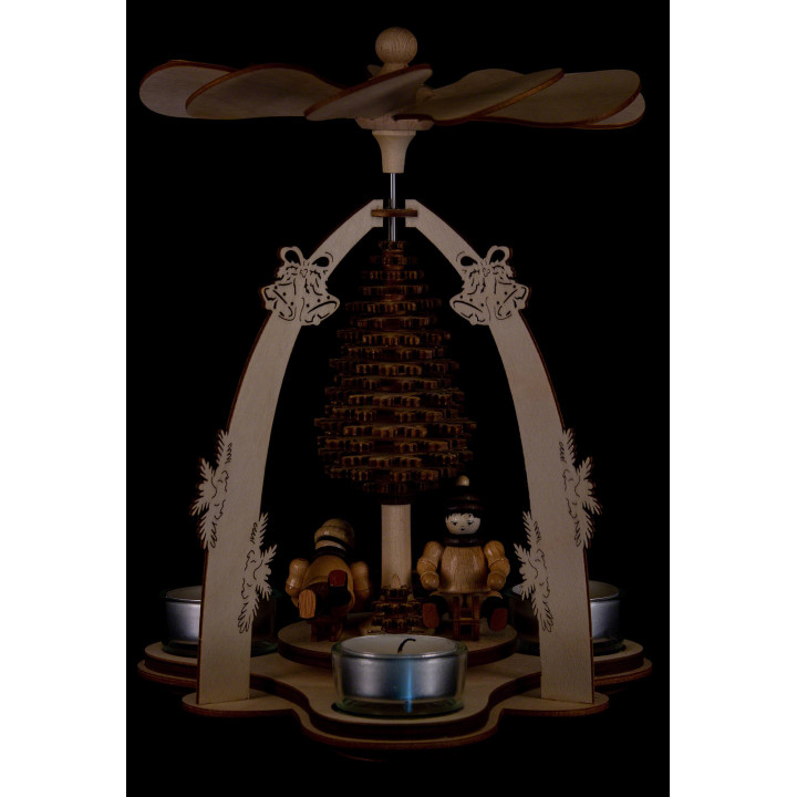 1-stöckige Pyramide Winterkinder mit Schichtenbaum - 24 cm