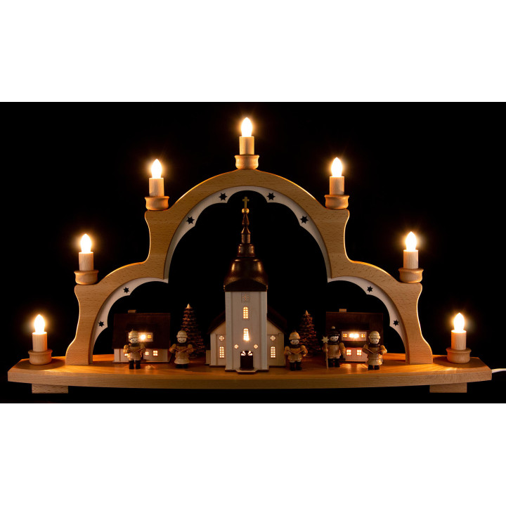 Candle Arch - Village Church with illuminated Houses  - 44x66 cm / 17.3x26 inch