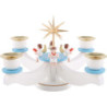 Candle Holder - Advent Blue/White with Sitting Angels - 29x29x19 cm / 11.5x11.5x7 inch