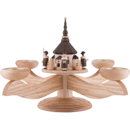 Candle Holder - Seiffen Church with Carolers Natural - 26 cm / 10.2 inch