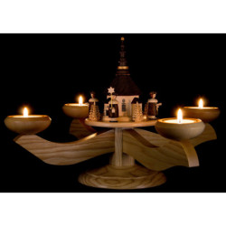 Candle Holder - Seiffen Church with Carolers Natural - 26 cm / 10.2 inch