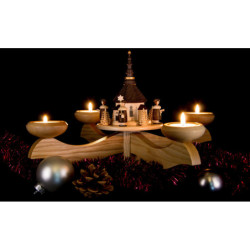 Candle Holder - Seiffen Church with Carolers Natural - 26 cm / 10.2 inch