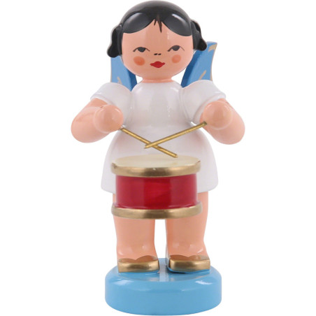 Engel mit Trommel - Blaue Flügel - stehend - 6 cm
