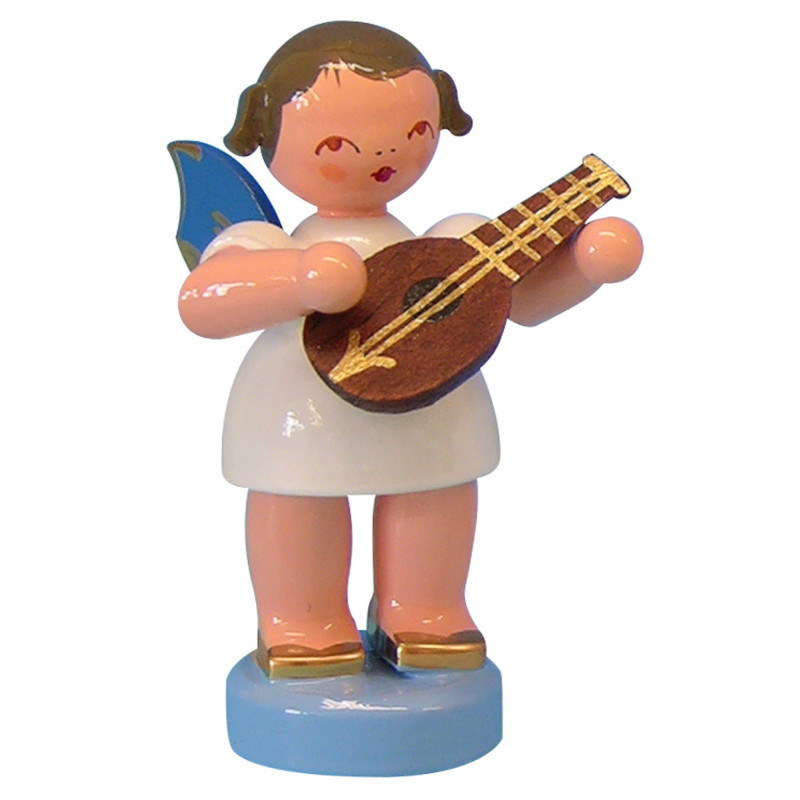 Engel mit Mandoline - Blaue Flügel - stehend - 6 cm