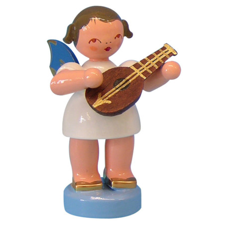 Engel mit Mandoline - Blaue Flügel - stehend - 6 cm