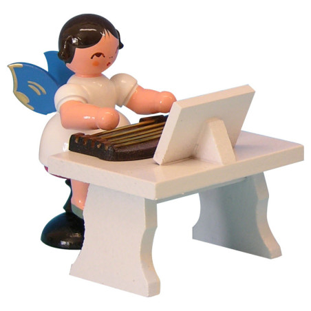 Angel with Zither - Blue Wings - Standing - 6 cm / 2,3 inch