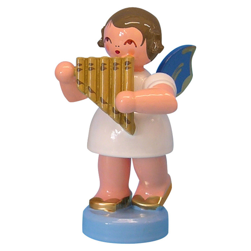 Angel with Panpipe - Blue Wings - Standing - 6 cm / 2,3 inch