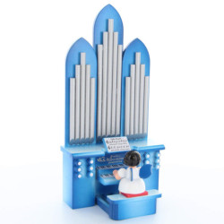 Engel an der Orgel mit Spielwerk "O Tannenbaum" Kurzfassung - Blaue Flügel - 18,5 cm