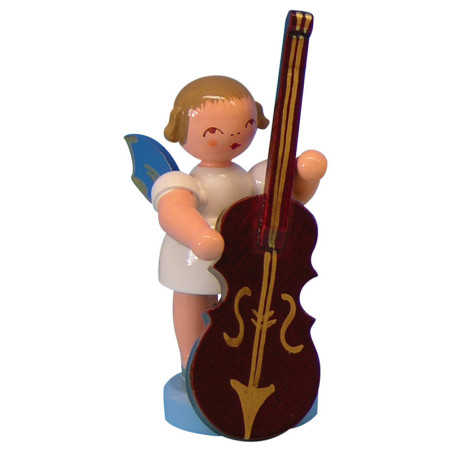 Engel mit Zupfbass - Blaue Flügel - stehend - 6 cm