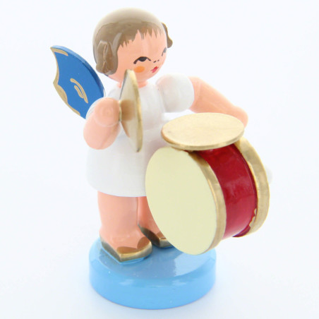 Engel mit Bauchtrommel und Becken - Blaue Flügel - stehend - 6 cm