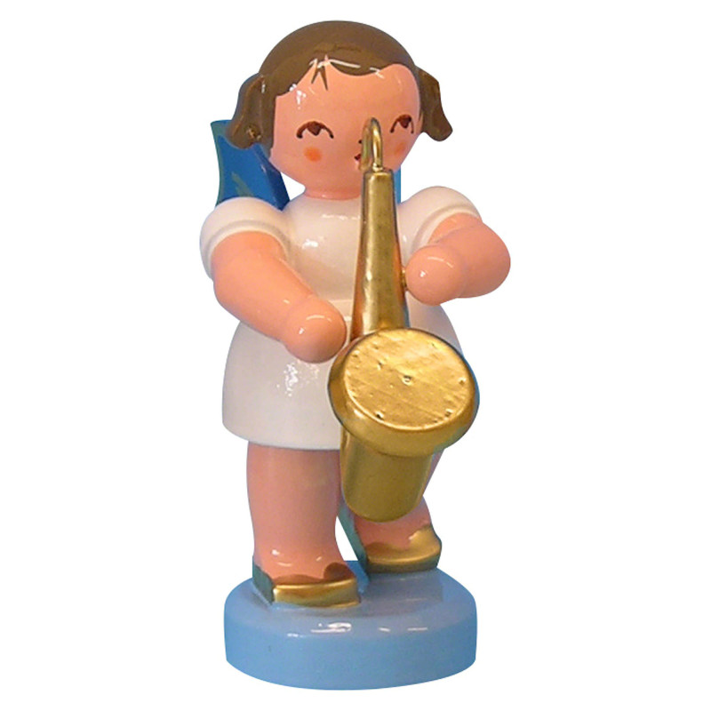 Angel with Saxophone - Blue Wings - Standing - 6 cm / 2,3 inch
