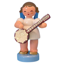 Angel with Banjo - Blue Wings - Standing - 6 cm / 2,3 inch