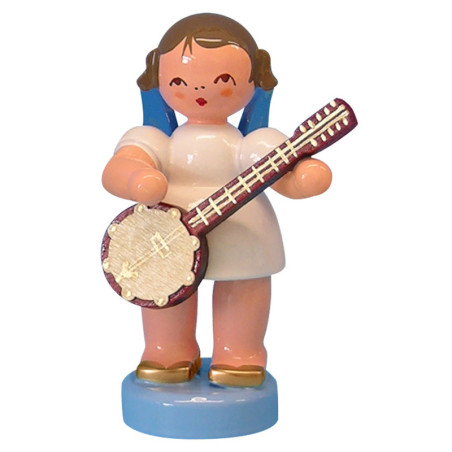 Engel mit Banjo - Blaue Flügel - stehend - 6 cm