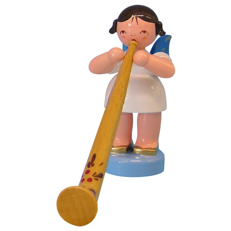 Engel mit Alphorn - Blaue Flügel - stehend - 6 cm