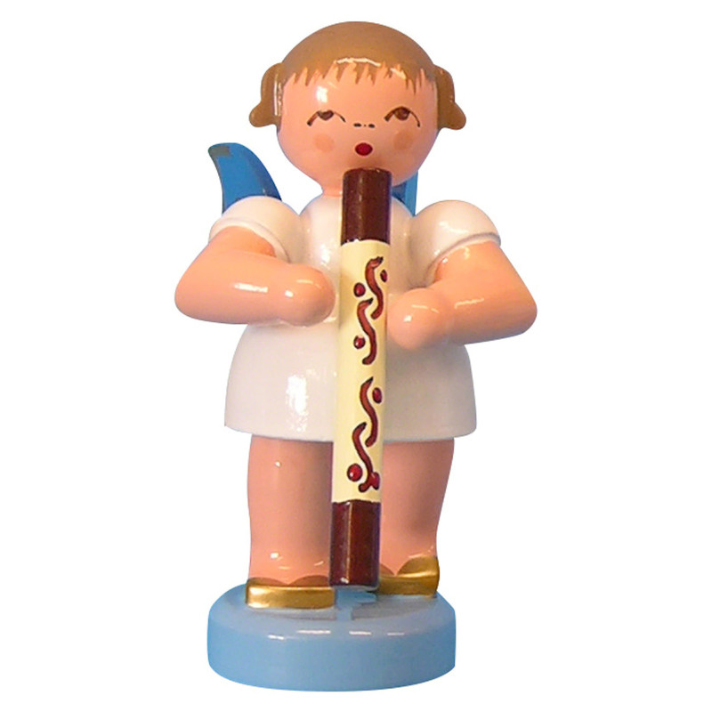 Engel mit Didgeridoo - Blaue Flügel - stehend - 6 cm