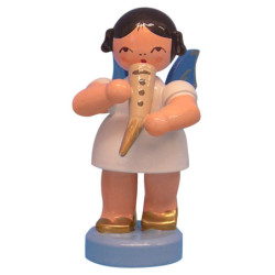 Angel with Gemshorn - Blue Wings - Standing - 6 cm / 2,3 inch