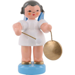 Angel with Small Gong - Blue Wings - Standing - 6 cm / 2,3 inch
