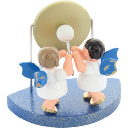 2 Angels with Big Gong Fitting Cloud Connector System - Blue Wings - Standing - 6 cm / 2,3 inch