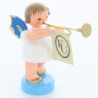 Engel mit Fanfare - Blaue Flügel - stehend - 6 cm
