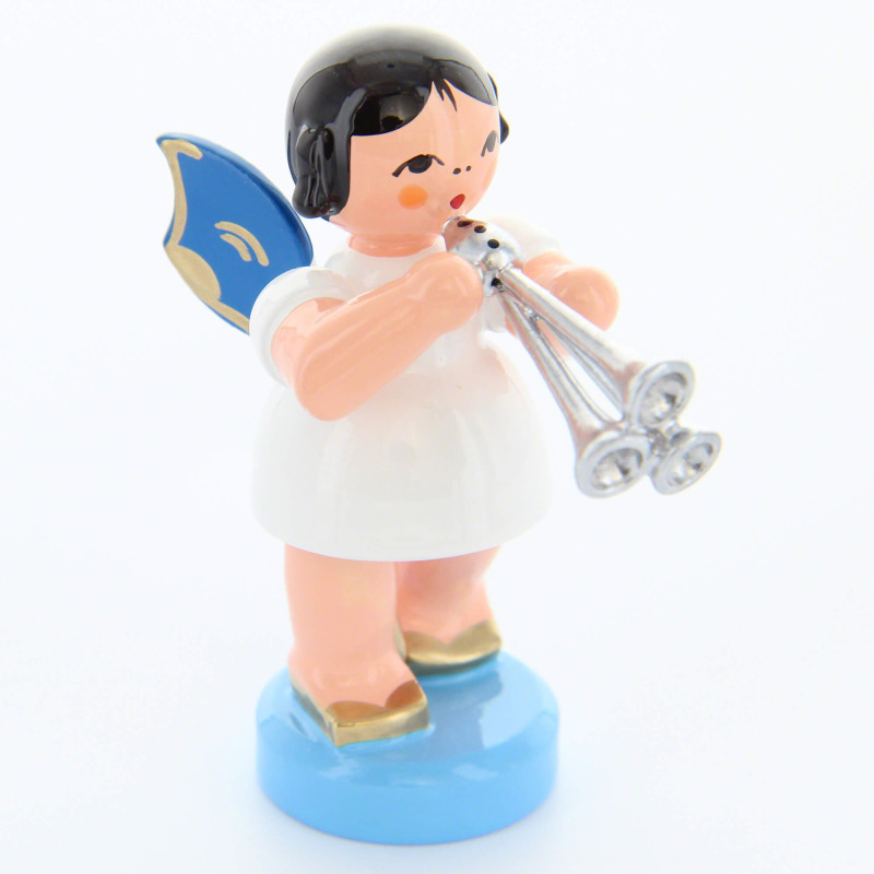 Engel mit Schalmei - Blaue Flügel - stehend - 6 cm