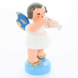 Engel mit Piccolotrompete - Blaue Flügel - stehend - 6 cm