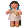 Angel with French Horn - Blue Wings - Sitting - 5 cm / 2 inch
