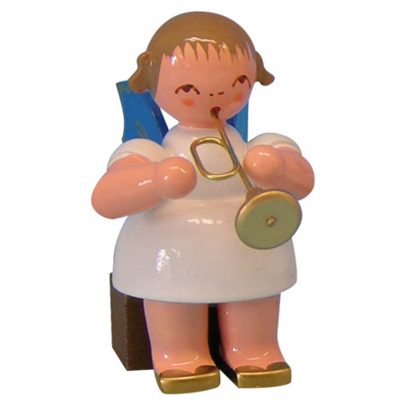 Angel with Trumpet - Blue Wings - Sitting - 5 cm / 2 inch