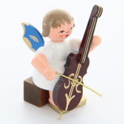 Engel mit Cello - Blaue Flügel - sitzend - 5 cm