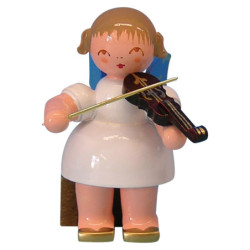 Engel mit Violine - Blaue Flügel - sitzend - 5 cm