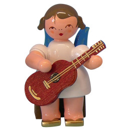 Angel with Guitar - Blue Wings - Sitting - 5 cm / 2 inch