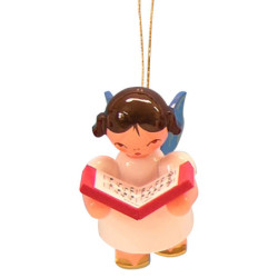 Christbaumschmuck Engel mit Buch - Blaue Flügel - schwebend - 5,5 cm