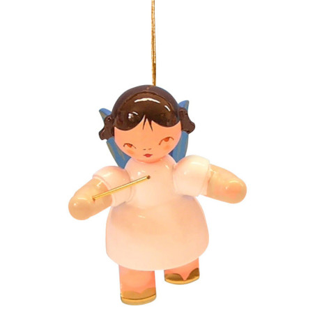 Christbaumschmuck Engel Dirigent - Blaue Flügel - schwebend - 5,5 cm
