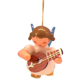 Tree Ornament - Angel with Mandolin - Blue Wings - Floating - 5,5 cm / 2,1 inch