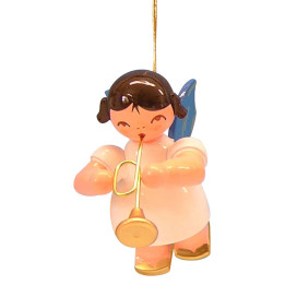 Christbaumschmuck Engel mit Trompete - Blaue Flügel - schwebend - 5,5 cm