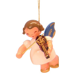 Christbaumschmuck Engel mit Violine - Blaue Flügel - schwebend - 5,5 cm
