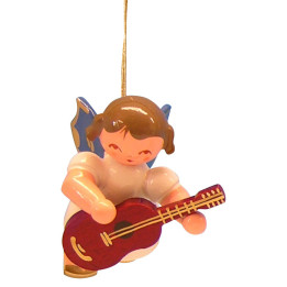 Christbaumschmuck Engel mit Gitarre - Blaue Flügel - schwebend - 5,5 cm