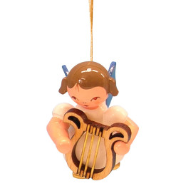 Tree Ornament - Angel with Lyre - Blue Wings - Floating - 5,5 cm / 2,1 inch
