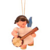 Christbaumschmuck Engel mit Banjo - Blaue Flügel - schwebend - 5,5 cm