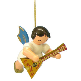 Christbaumschmuck Engel mit Balalaika - Blaue Flügel - schwebend - 5,5 cm