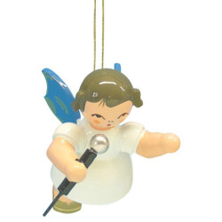 Tree Ornament - Angel with Microphone - Blue Wings - Floating - 5,5 cm / 2,1 inch
