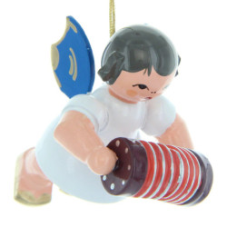 Christbaumschmuck Engel mit Konzertina - Blaue Flügel - schwebend - 5,5 cm