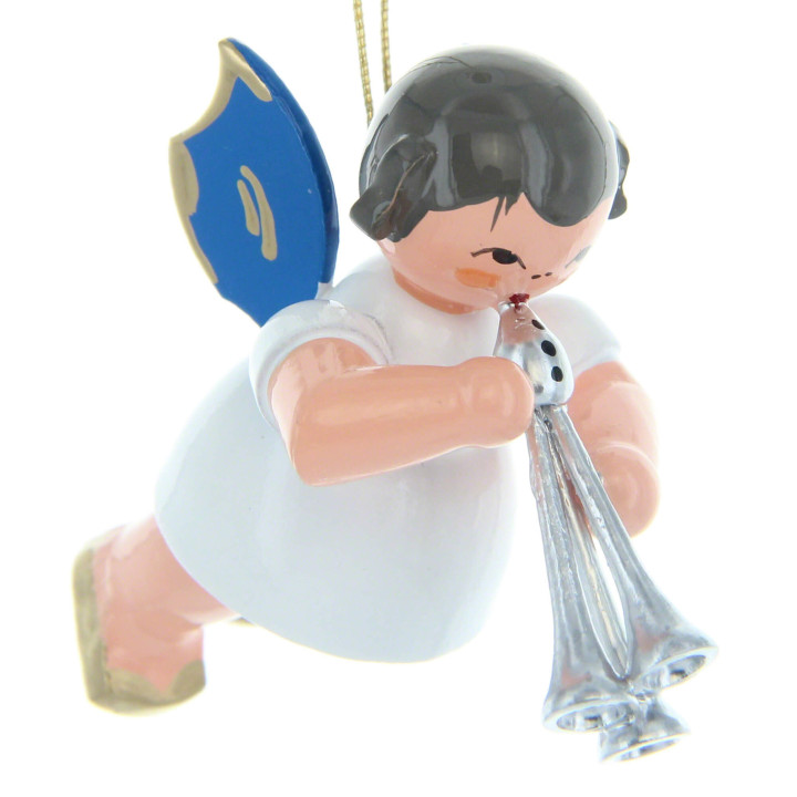 Tree Ornament - Angel with Shawm - Blue Wings - Floating - 5,5 cm / 2.2 inch