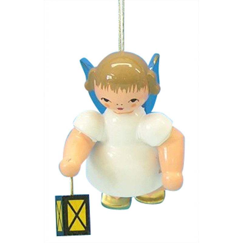 Christbaumschmuck Engel mit Laterne - Blaue Flügel - schwebend - 6 cm