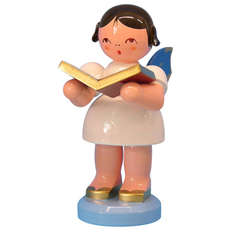 Engel mit Buch - Blaue Flügel - stehend - 9,5 cm